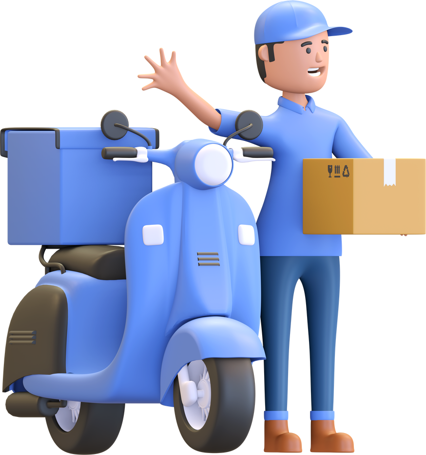 Courier riding scooter to deliver package illustration